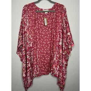 Romantic Gypsy Bohemian Floral Kimono Duster Pink Size 2X Concert Festival Vacay